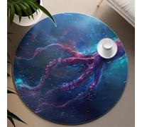 TOANGWALL Marine Life Washable Round Rug 240cm Octopus Print Living Room Non-Slip Carpet Indoor Floor Mats Soft Low Pile for Entryway Dining Room