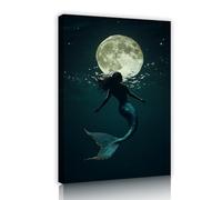 TOANGWALL Mermaid Moonlight Canvas Wall Art Ocean Nocturnal Mystical Picture Artwork Print Poster Painting Mural for Living Room Bedroom Decor 70x100cm