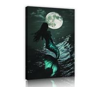 TOANGWALL Mermaid Ocean Fantasy Canvas Wall Art Moonlit Night Sea Mural Artwork Prints Modern Poster Painting for Bedroom Living Room Decor 50x75cm