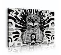 TOANGWALL Minimalist Cat Wall Art Black and White Canvas Print Geometric Boho Animal Mural Modern Poster Painting for Home Entryway Decor 30x45cm