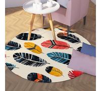 TOANGWALL Minimalist Style Round Rug 180cm Abstract Colorful Feathers Pattern Non-slip Washable Floor Carpet for Living Room Bedroom Porch Dorm Decor
