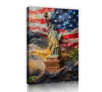 TOANGWALL Modern Canvas Wall Art Statue of Liberty Pictures Artwork 3D Effect Flag New York Cityscape Poster Print for Study Room Entryway Decor 50x75cm
