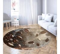 TOANGWALL Modern Coffee Beans Round Rugs 150cm Steam Dots Circle Mat Easy Clean Non Slip Thin Machine Washable Floor Carpet for Kitchen Dining Room