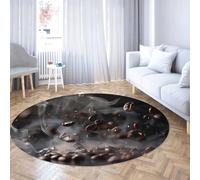 TOANGWALL Modern Espresso Coffee Round Rugs 240cm Easy Clean Non Slip Thin Steam Beans Circle Mat Machine Washable Floor Carpet for Kitchen Dining