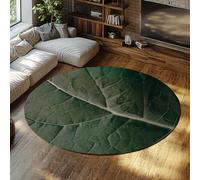 TOANGWALL Modern Nature Round Rugs for Nursery Room 160cm Green Leaf Vein Texture Machine Washable Non Slip Circle Carpet for Laundry Room Dining Room
