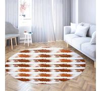 TOANGWALL Modern Round Rugs 100cm Abstract Brown Brush Strokes Pattern Thin Foldable Stain Resistant Non Slip Circle Carpet for Dining Room Home Office