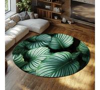 TOANGWALL Modern Round Rugs 100cm Tropical Green Leaves Botanical Pattern Foldable Machine Washable Non Slip Low Pile Circle Carpet for Sunroom Home Office