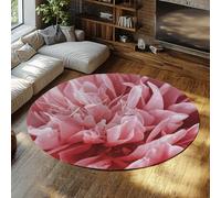 TOANGWALL Modern Round Rugs 150cm Pink Peony Flower Pattern Washable Non Slip Soft Low-Pile Throw Circle Carpet for Bedroom Conference Room Dining Room