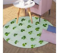 TOANGWALL Modern Style Round Rug 130cm Green Lucky Leaf Print Washable Soft Low Pile Non Slip Circle Carpet for Cabinet Bathroom Home Hallway Playroom