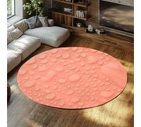 TOANGWALL Modern Theme Round Rug 150cm Peach Pink Water Droplets Pattern Non Slip Nursery Indoor Washable Circle Door Mat for Mudroom Apartment Home