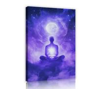 TOANGWALL Mystical Meditation Wall Art Prints Purple Moonlight Galaxy Star Picture on Canvas for Meditation Room Hotel Framed Modern Poster Mural 70x100cm