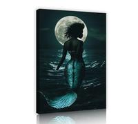 TOANGWALL Mystical Mermaid Canvas Wall Art Stunning Ocean Moonlit Fantasy Artwork Print Elegant Design Poster painting for Living Room Home Decor 80x120cm