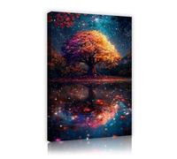 TOANGWALL Mystical Tree Canvas Wall Art Galaxy Night Reflections Mural Nature Posters Painting Pictures Artwork Prints for Guest Room Home Decor 50x75cm