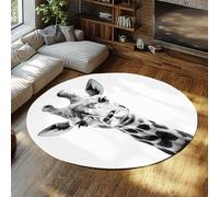 TOANGWALL Neutral Style Round Rugs 110cm Giraffe Pattern Washable Non-slip Soft Low-Pile Throw Circle Carpet for Bedroom Conference Room Dining Room