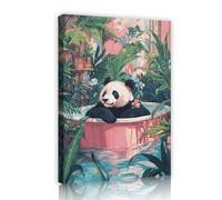 TOANGWALL Panda Bathtub Retreat Canvas Wall Art Relaxing Jungle Poster Print Mural Nature Animal Pictures Artwork for Living Room Bedroom Decor 75x115cm