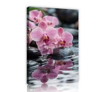 TOANGWALL Pink Textured Orchid Canvas Wall Art Black Spa Stone Framed Floral Painting Beautiful Water Wave Ripple Pictures for Guest Room Lounge Decor 70x100cm