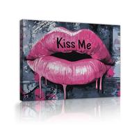 TOANGWALL Pop Art Bedroom Pink Lips Kiss Me Framed Canvas Wall Art Dressing Room Urban Street Graffiti Artwork Posters for Salon Decor 40x50cm