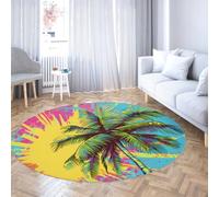 TOANGWALL Pop Art Round Rug 240cm Colorful Graffiti Palm Trees Pattern Non-Slip Circle Carpet Indoor Washable Door Mat for Mudroom Apartment Home