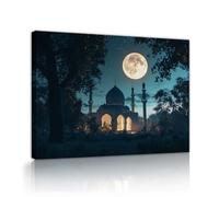 TOANGWALL Ramadan Canvas Wall Art Moon Starry Night Sky Framed Mural Prints Warm Religion Evening Landscape Poster Painting for Living Room Decor 85x100cm