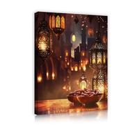 TOANGWALL Ramadan Theme Canvas Wall Art Nighttime Cityscape Mosque Silhouettes Light Mural Painting Religion Prints Poster for Living Room Decor 70x85cm