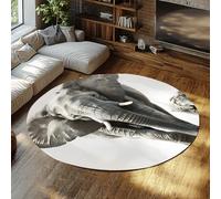 TOANGWALL Realistic Style Wildlife Round Rug 110cm African Elephant Pattern Non Slip Washable Floor Carpet for Living Room Bedroom Porch Dorm Decor