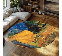 TOANGWALL Retro Round Rug 60cm Café Terrace At Night Washable Soft Low Pile Non Slip Indoor Circle Mat for Cabinet Bathroom Home Hallway Playroom
