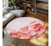 TOANGWALL Romantic Style Large Washable Round Rug 150cm Pink Rose Petals Pattern Non Slip Low Pile Thin Circle Carpet for Study Room Dining Room Balcony