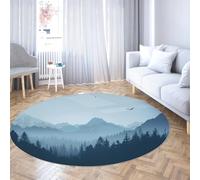 TOANGWALL Round Rug 90cm Misty Forest Print Machine Washable Indoor Non Slip Low Pile Foldable Non Shedding Throw Circle Carpet for Bedroom Deck Patio