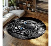 TOANGWALL Round Rugs 160cm Blue Eye Tiger Pattern Washable Non-slip Soft Low-Pile Throw Circle Carpet for Living Room Dining Room Guest Room
