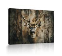 TOANGWALL Rustic Deer Canvas Wall Art Stag Woodland Animal Head Mural Retro Pictures Artwork Posters Prints for Living Room Bedroom Office Decor 70x100cm