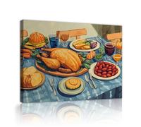 TOANGWALL Rustic Thanksgiving Feast Canvas Wall Art Dining Room Roasted Turkey Pumpkin Dinner Food Picture Mural for Kitchen Cafe Decor 40x50cm
