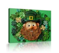 TOANGWALL St Patrick's Day Canvas Wall Art Face Portrait Emerald Hat and Whimsical Beard Poster Painting Origami Style Irish Print for Nursery Decor 70x85cm