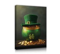 TOANGWALL St Patrick's Day Canvas Wall Art Green Pot with Top Hat Symbol on Dark Background Still Life Mural Poster Painting Prints for Dorm Decor 90x110cm