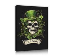 TOANGWALL St Patrick's Day Canvas Wall Art Skull in Green Top Hat Wreath Vintage Gothic Irish Design Mural Poster Painting Prints for Dining Room Decor 40x50cm