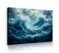 TOANGWALL Stormy Ocean Wave Canvas Wall Art Rough Sea Giant Crest Clouds Nature Scenery Picture Impressionist Marine Painting Poster for Playroom Study Decor 75x115cm