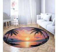 TOANGWALL Tropical Round Rugs 70cm For Nursery Room Sunrise Sea Landscape Machine Washable Circle Carpet for Laundry Room Dining Room Floor Non Slip