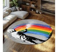 TOANGWALL Unique Art Round Rugs 90cm Graffiti Boy and Rainbow Washable Non-Slip Soft Low-Pile Throw Circle Carpet for Living Room Dining Room