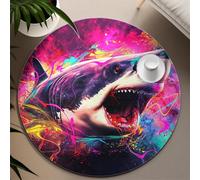 TOANGWALL Unique Pop Art Washable Round Rug 80cm Colorful Graffiti Shark Pattern Non-Slip Carpet Indoor Floor Mats Low Pile for Entryway Dining Room