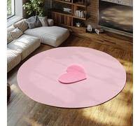 TOANGWALL Valentine Theme Washable Round Rug 150cm Pink Heart Shaped Pattern Non Slip Low Pile Circle Carpet for Kitchen Bedroom Living Room Dining Room