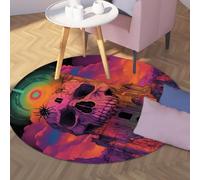 TOANGWALL Watercolor Style Round Rugs 100cm Skeleton Castle and Spider Pattern Washable Non-Slip Low-Pile Throw Circle Carpet for Bedroom Dining Room