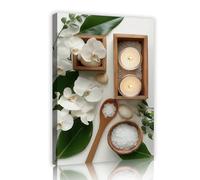 TOANGWALL White Orchid Wall Art Canvas Prints Leaf Candle Pictures for Restroom Studio Framed Salt Bowl Poster Mural Home Decoration Minimalist 40x60cm
