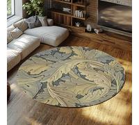 TOANGWALL William Morris Acanthus Leaf Round Rug 240cm Foldable Low Pile Thin Stain Resistant Circular Rugs Vintage Victorian Foliage Floor Carpet For Patio Bedroom Lounge Non Slip Washable Throw Mat