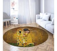 TOANGWALL Yellow Retro Round Rugs 120cm the Kiss Print Washable Non-Slip Soft LowPile Throw Circle Carpet for Living Room Dining Room Guest Room
