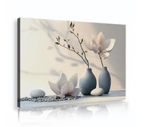 TOANGWALL Zen Magnolia Canvas Wall Art Serene Floral Still Life with Spa Stones and Vases Large Framed White Flower Print for Modern Bathroom Decor 40x60cm