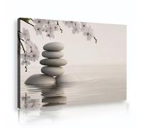TOANGWALL Zen Stones Prints Bathroom Wall Art White Flower Blossom Water Ripple Painting Relaxing Framed Canvas Picture for Bedroom Office Decor 70x100cm