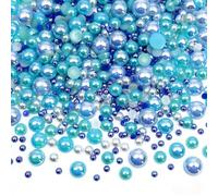 TOAOB 1000pcs Blue Series Flat Back Pearls Round Half Flat Glossy Beads Mixed Sizes 4mm 6mm 8mm 10mm 12mm for Nail Art DIY Crafts Jewelry Decoration Wedding Dress Phone Case