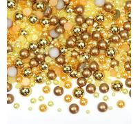 TOAOB 1000pcs Yellow Series Flat Back Pearls Round Half Flat Glossy Beads Mixed Sizes 4mm 6mm 8mm 10mm 12mm for Nail Art DIY Crafts Jewelry Decoration Wedding Dress Phone Case