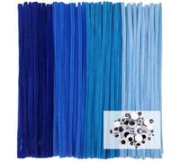 TOAOB 100pcs Blue Pipe Cleaners for Craft 30cm Long Crafting Pipe Cleaner Fuzzy Sticks 6mm Thick Chenille Stem Craft Supplies with Wiggle Googly Eyes for DIY Art Bouquets Project Decoration
