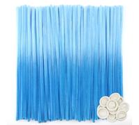TOAOB 100pcs Pipe Cleaners Gradient Blue Chenille Stems Craft Supplies with Disposable Latex Finger Covers Wire Bending Plush for Art and Craft Projects DIY Decorations