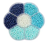 TOAOB 1050 Pieces Multicoloured Glass Beads 4 mm Round Imitation Pearls Glass Beads for Crafts and Jewellery Making Bracelet Necklace,Aqua,Blue,Multicoloured,Navy Blue,White